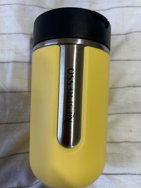 Nespresso Yellow Travel Mug with Black Lid and Stainless Accent